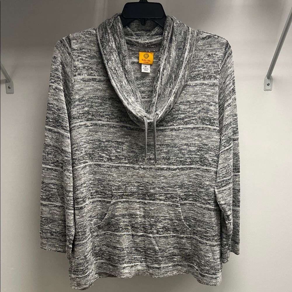 Ruby Rd. Sparkle Gray White Multi Cowl Neck Sweater